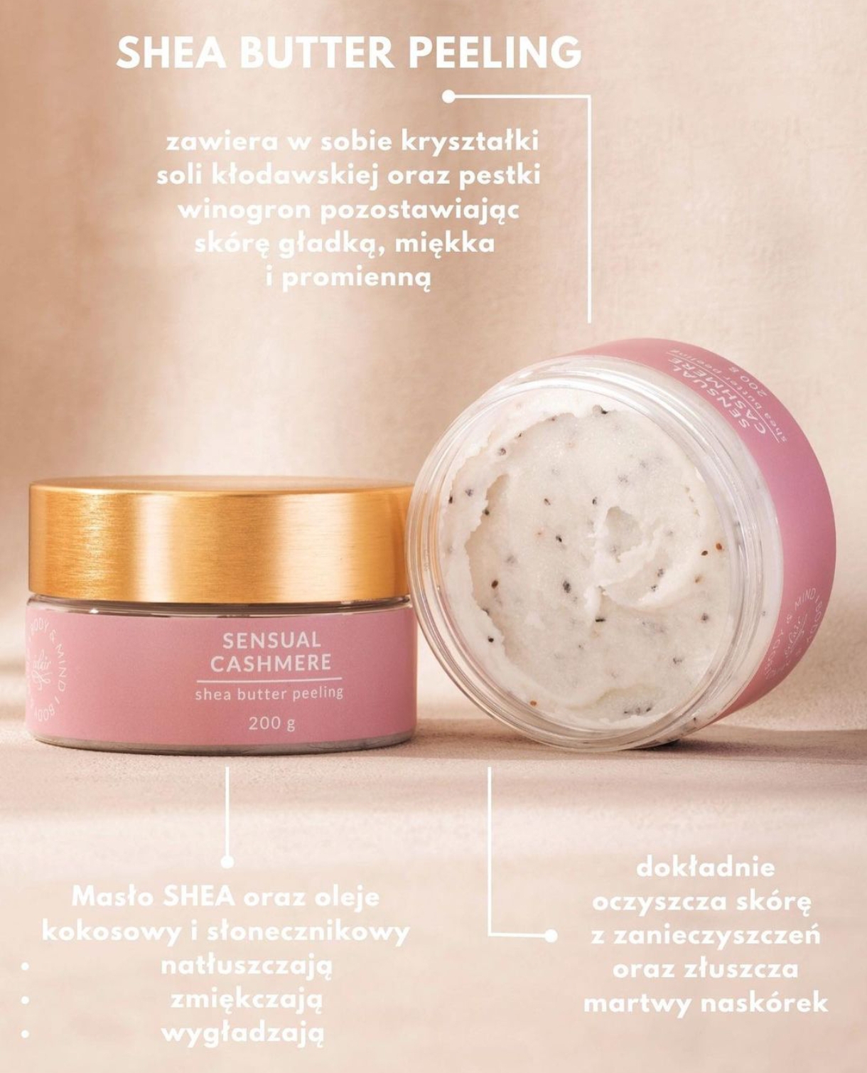 solny peeling do ciała Sensual Cashmere SHEA BODY PEELING Eclair Body&Mind